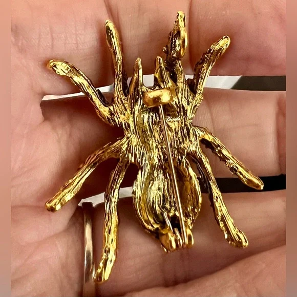 Gold and Yellow Crystal and rhinestone Spider Brooch or pendant NWT - Picture 3 of 3